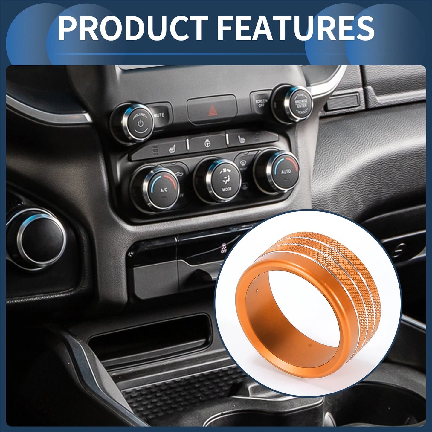 Volume Switch Knob Cover Ring for Dodge RAM (2018-2022) 5x Orange