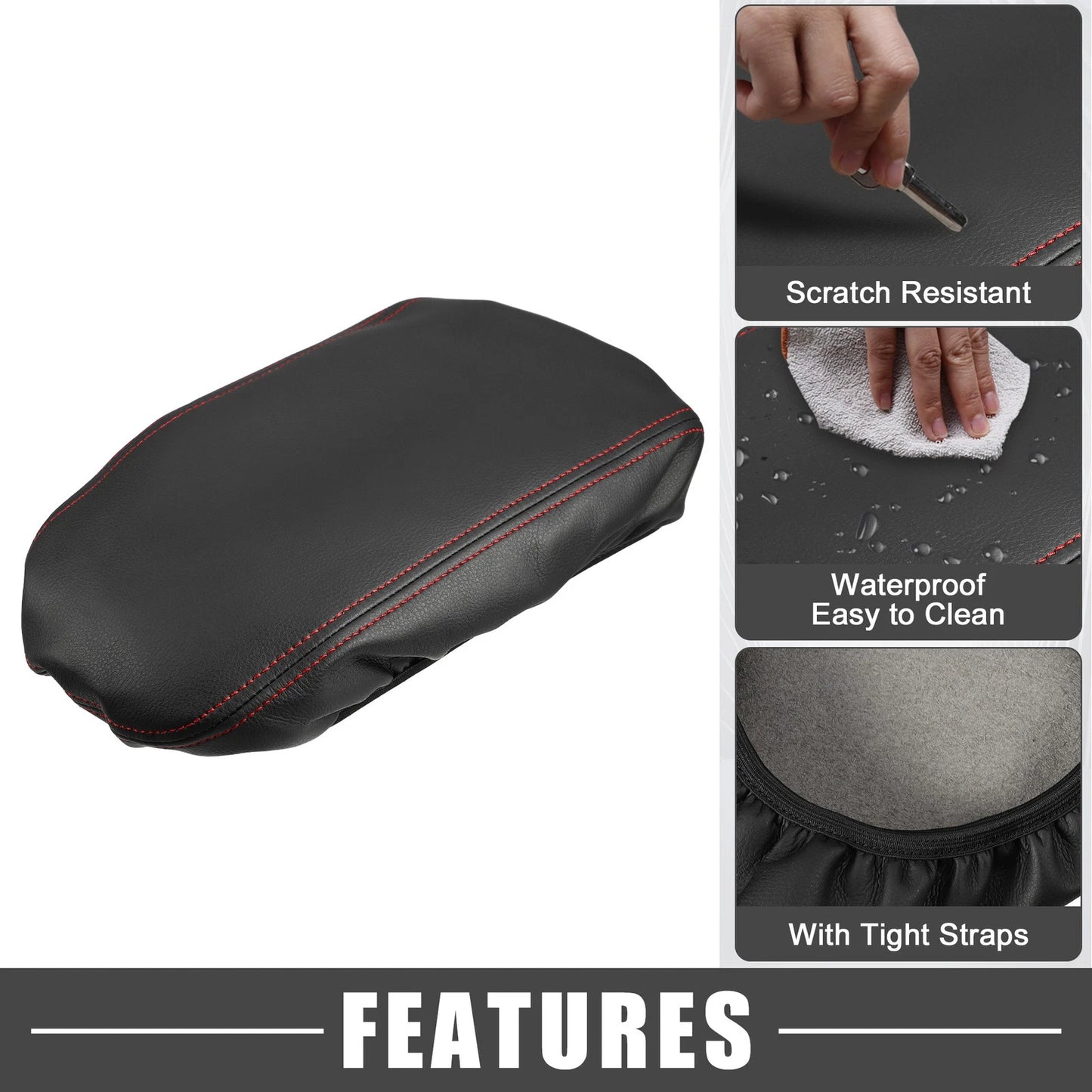 Kia Optima Center Console Armrest Cover 2016-2020 Black Red Stitches