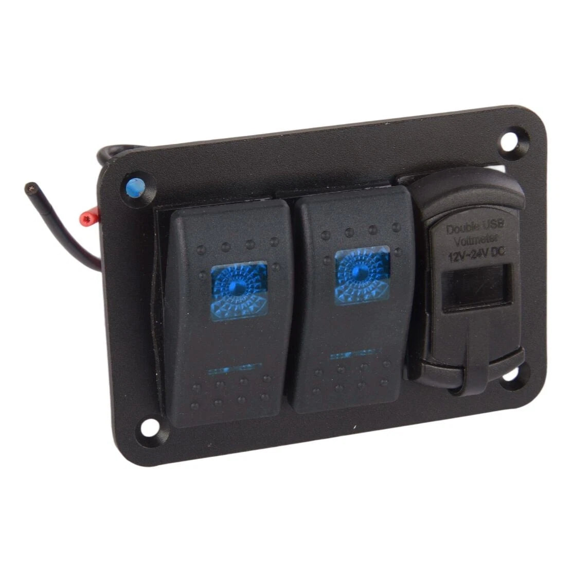 Gang Toggle Rocker Switch Panel with Dual USB for Car Boat RV Truck Blue LED