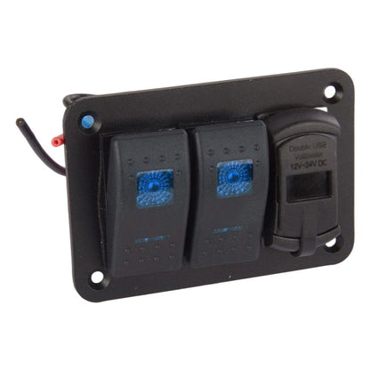 Gang Toggle Rocker Switch Panel with Dual USB for Car Boat RV Truck Blue LED