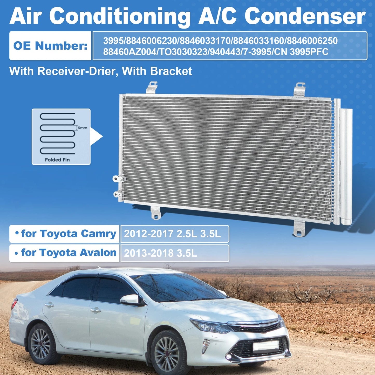 Air Conditioning A/C Condenser with Drier for Toyota Camry Avalon