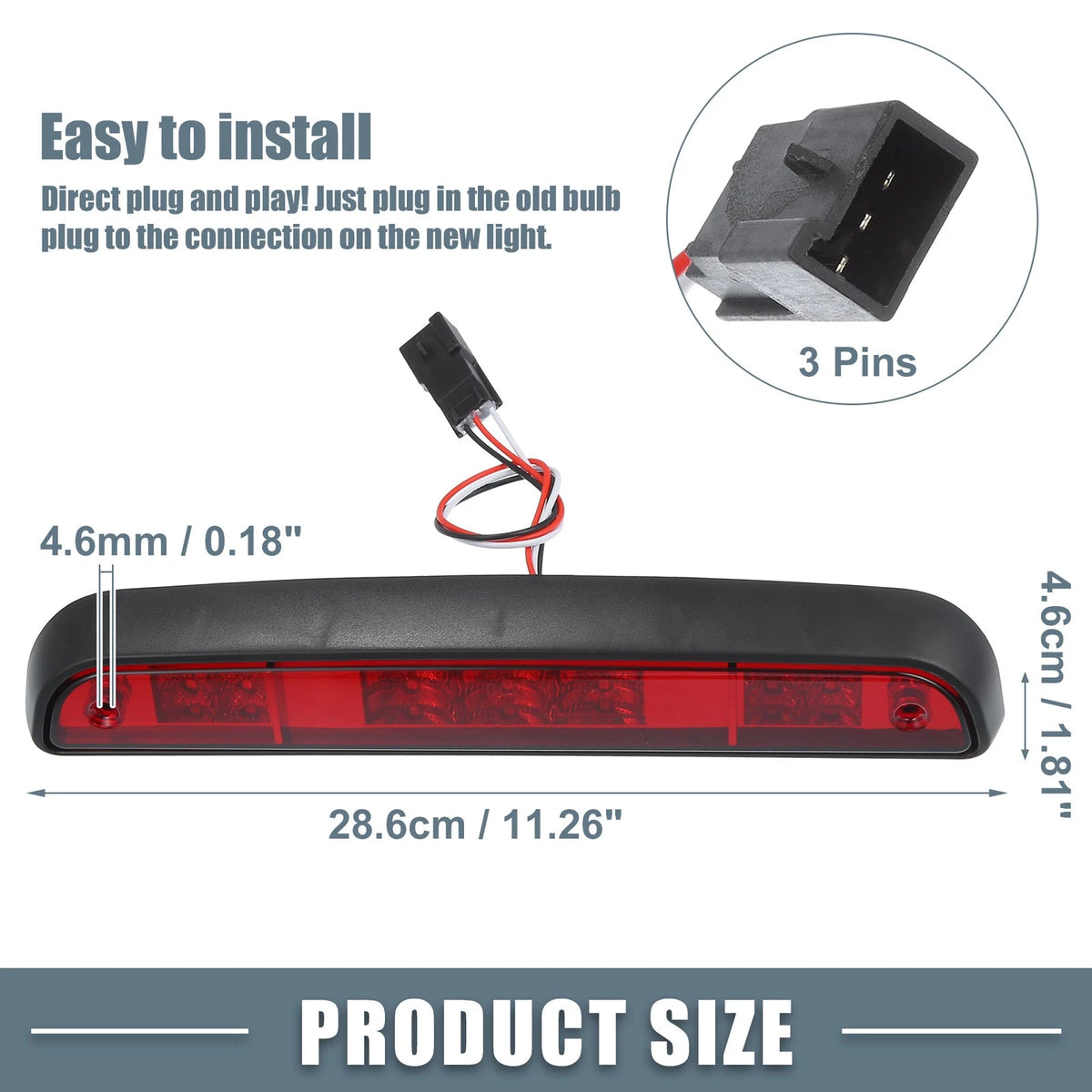 High Mount Stop Light for Ford F150 Chrome Tone Housing Red Lens (1997-2003)