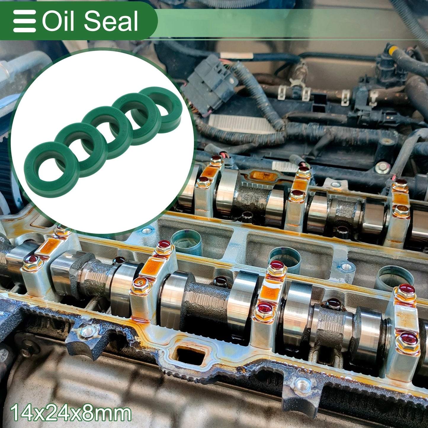 Oil Seal / 14x24x8mm / Rotary Shaft Seal TPU Green 5 Pcs for MakeModel