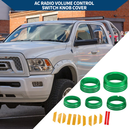 Gear Shift Headlight Media Knob Cover 5 x for Dodge RAM Green (2013-2017)