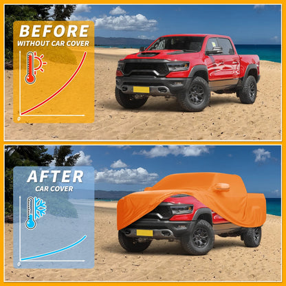 Car Cover Waterproof All Weather for Dodge Ram Orange Cotton with Zipper