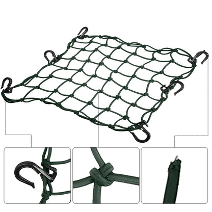 40x40cm 49 Holes Motorcycle Luggage Cargo Net Bag with 6 Hooks Green