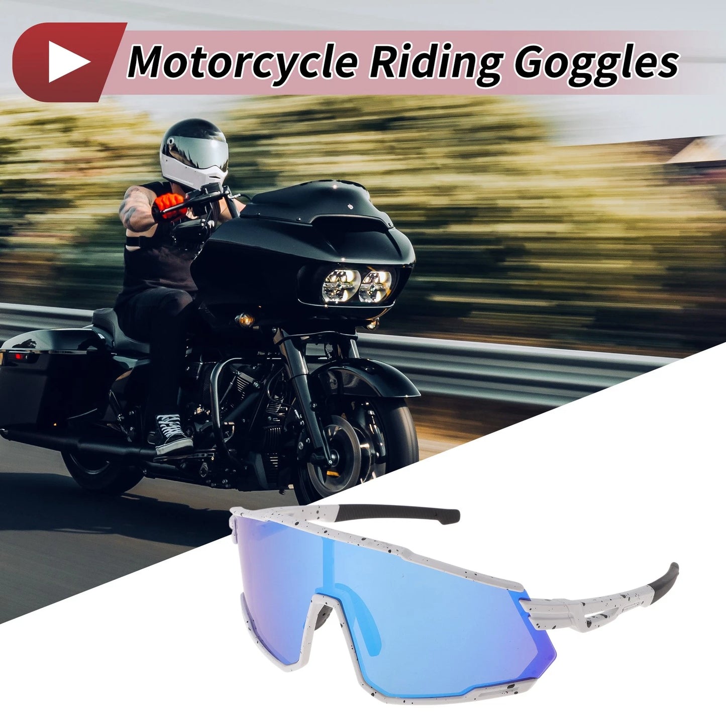 Motorcycle Riding Goggles Blue Lens White Black Frame Tri-Acetyl Cellulos