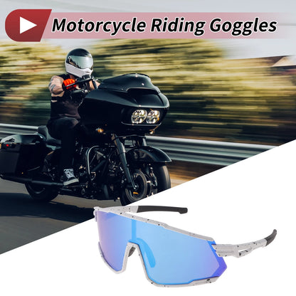 Motorcycle Riding Goggles Blue Lens White Black Frame Tri-Acetyl Cellulos