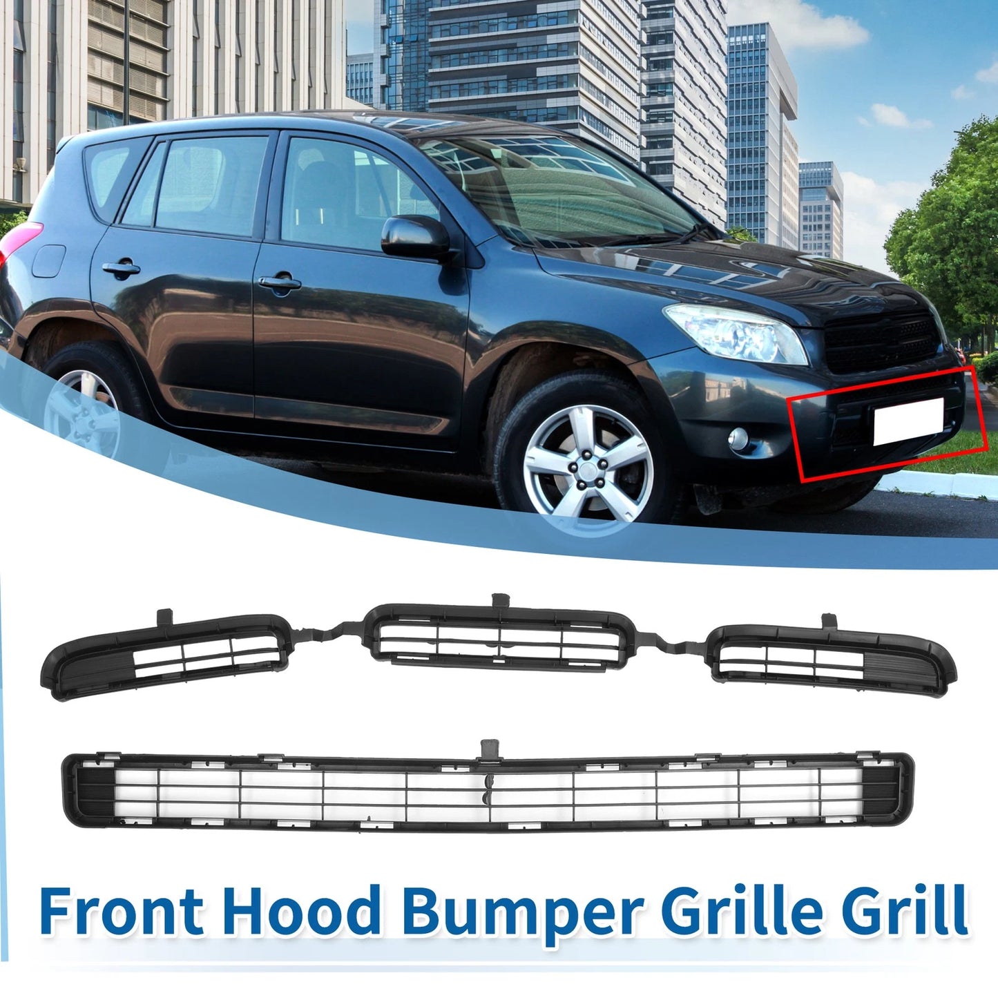 Grille 2 x Front Lower Hood Bumper Grille for Toyota RAV4 (2006-2008)
