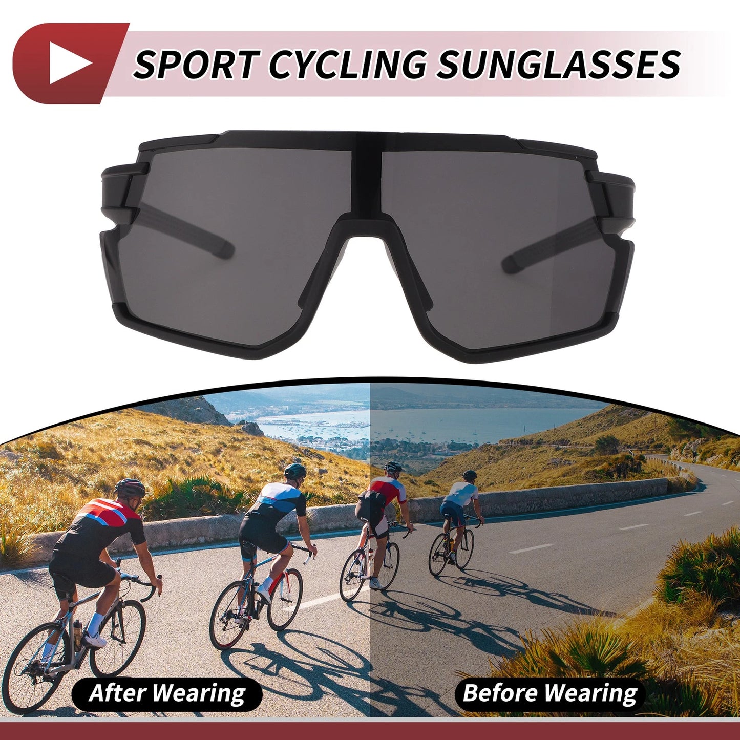 Motorcycle Riding Goggles Black Lens Black Frame Cycling Sunglasses PC