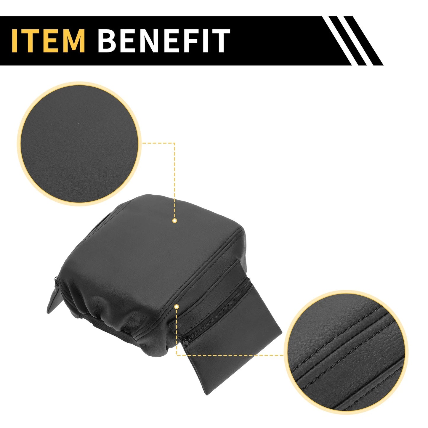 Arm Rest Cover for Jeep Wrangler Microfiber Leather with Storage Bag Black