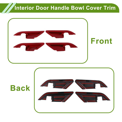 Red ABS Interior Door Handle Bowl Cover Trim for Toyota Camry (2018-2022) 4 x