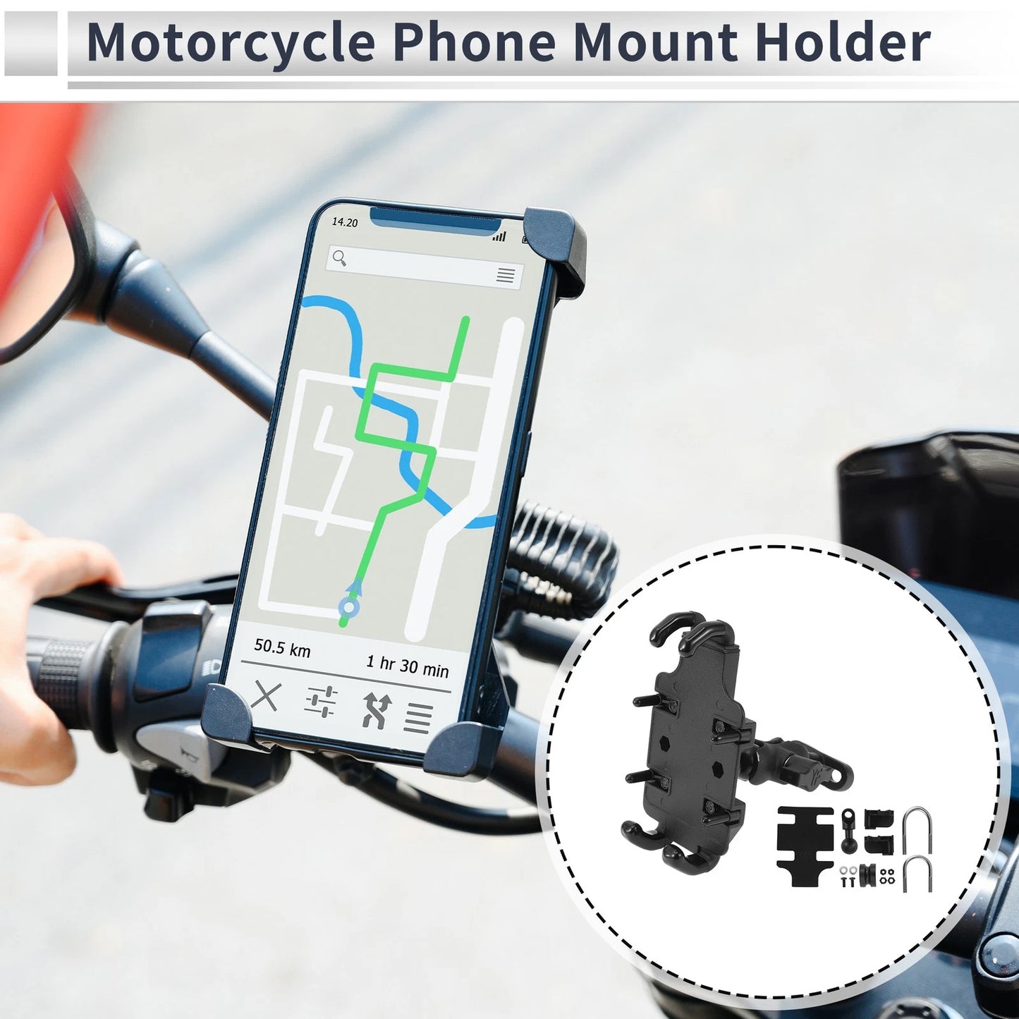 Motorcycle Phone Mount Holder 2.56-3.58in Handlebar Silicone