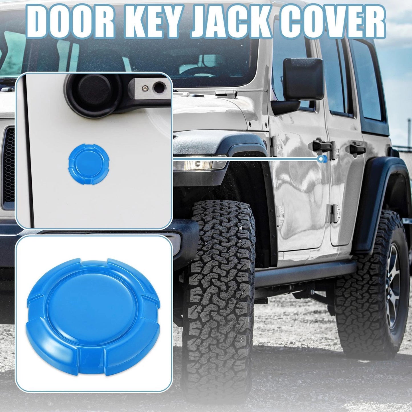 Car Door Key Jack Cover for Jeep Wrangler JL JLU (2018-2021) - 3 x Blue ABS