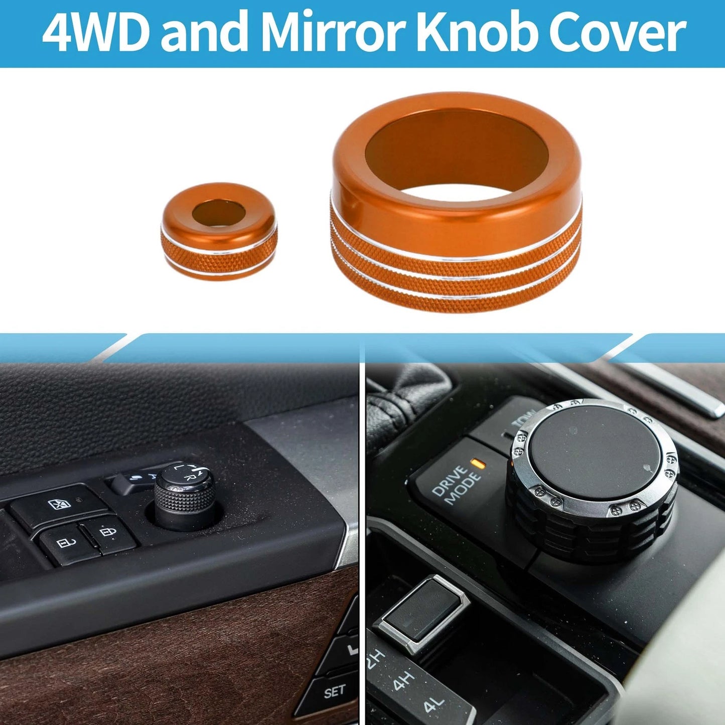 4WD Drive Mode & Mirror Knob Covers for Toyota Tundra (2022-2023) - 2 Pcs