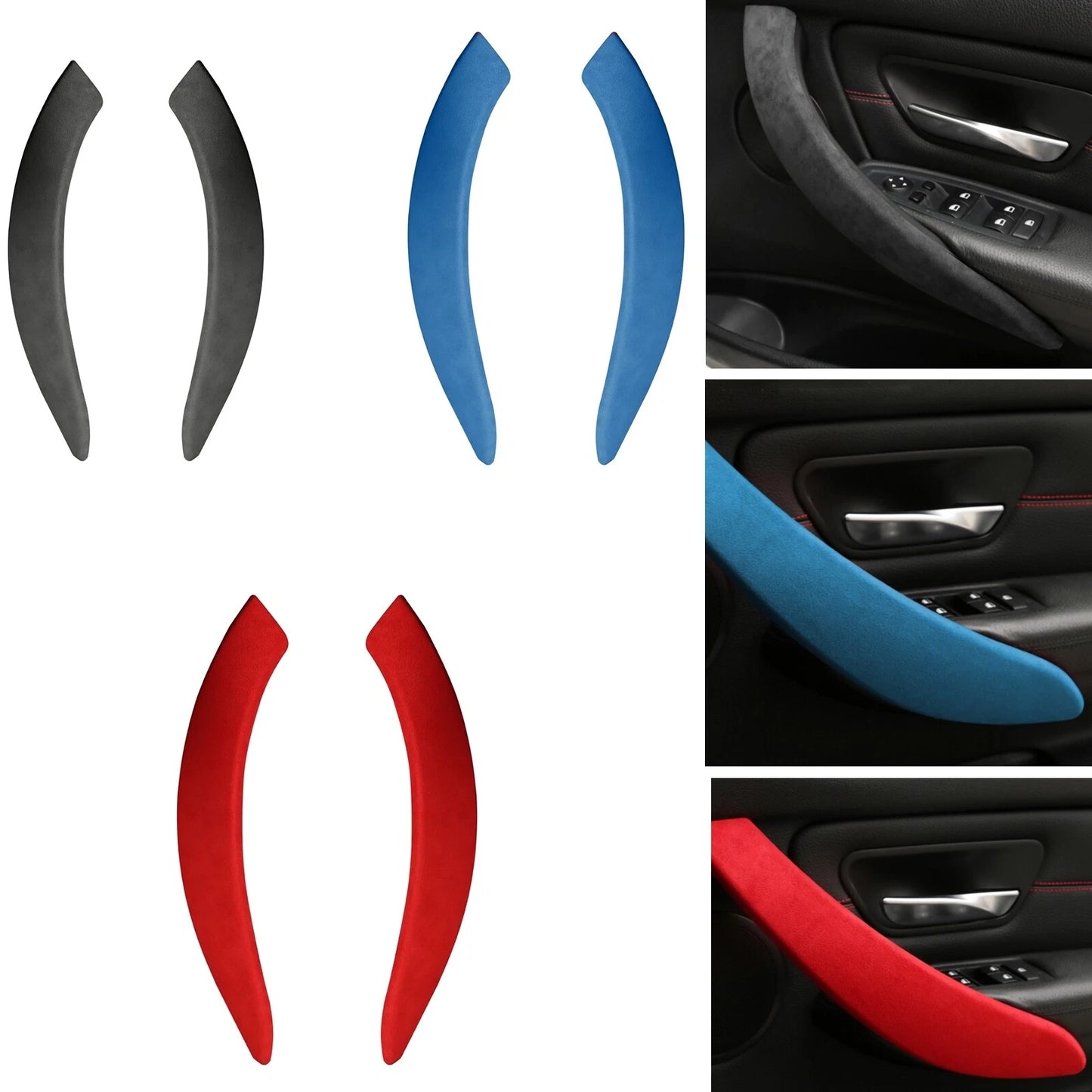 Gray Leather Door Pull Handle Cover for BMW 3/4 Series 3GT (2013-2019)
