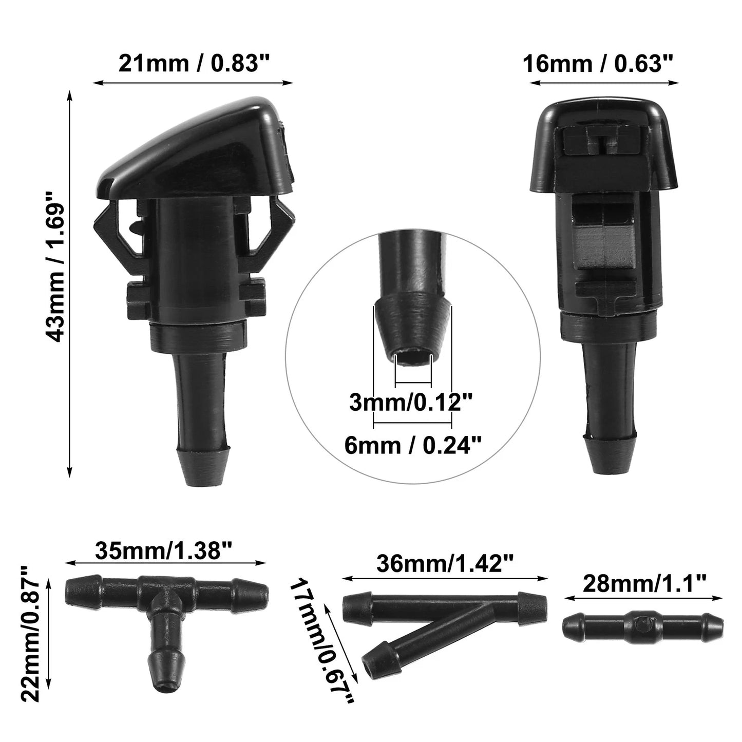 Windshield Washer Nozzles & 2.8m Hose for Mitsubishi Eclipse (2006-2012)