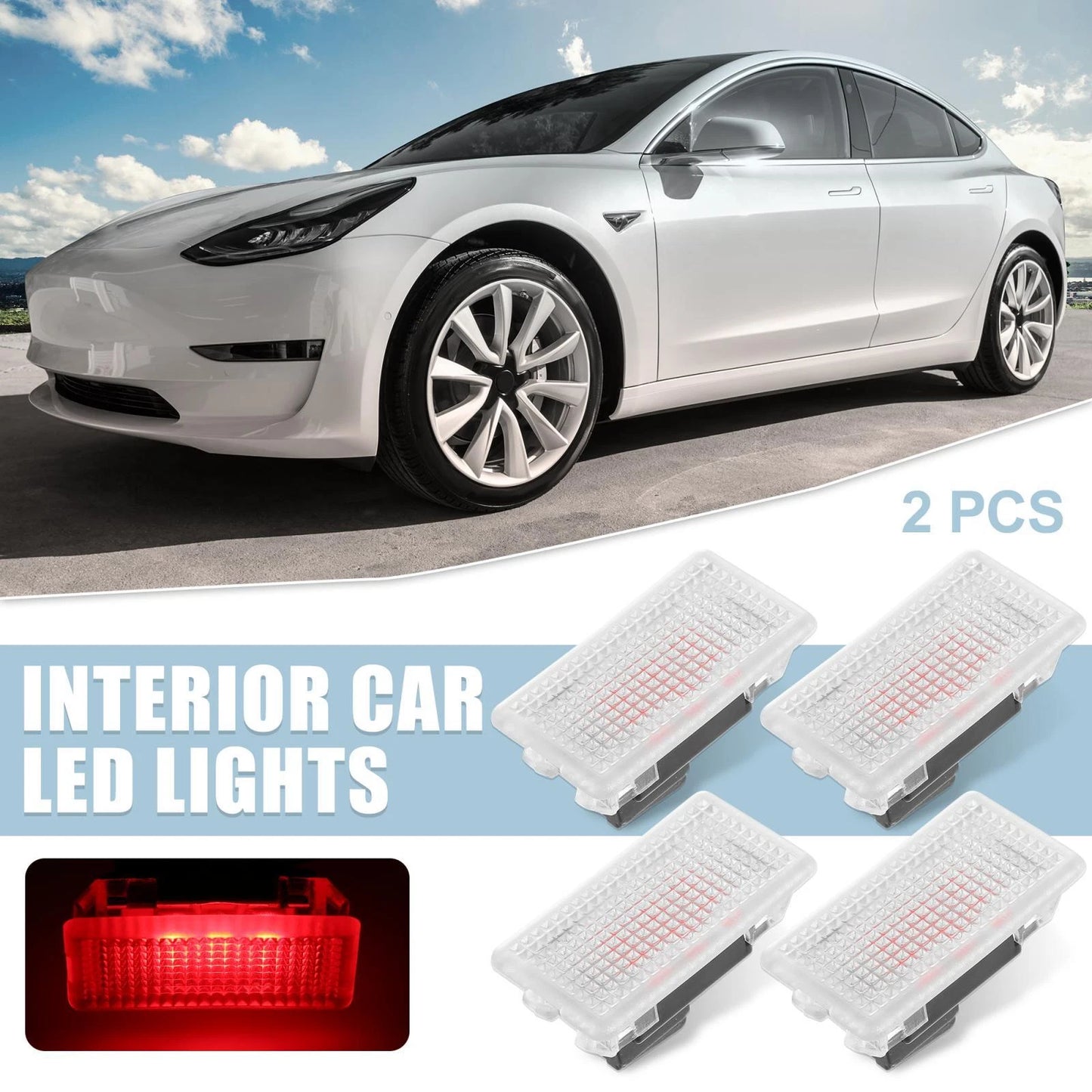 4 Pcs Red LED Footwell Lights for Tesla Model 3/Y/S/X (2017-2023)