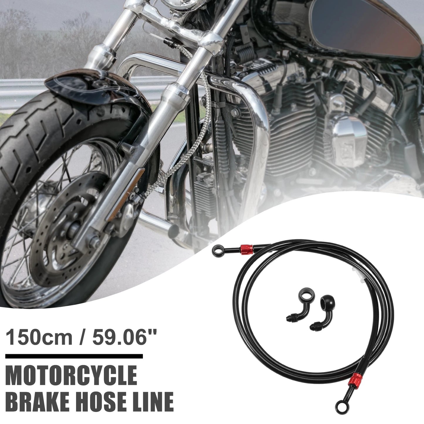 90 Degree Brake Hose Braided Line Clutch Tube 150cm Black for Motorcycle