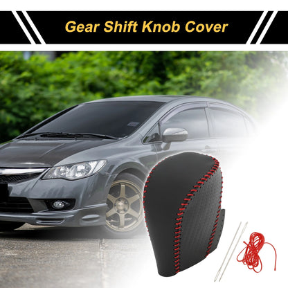 Car Gear Shift Knob Cover for Honda Civic (2016-2021) Black Red Faux Leather