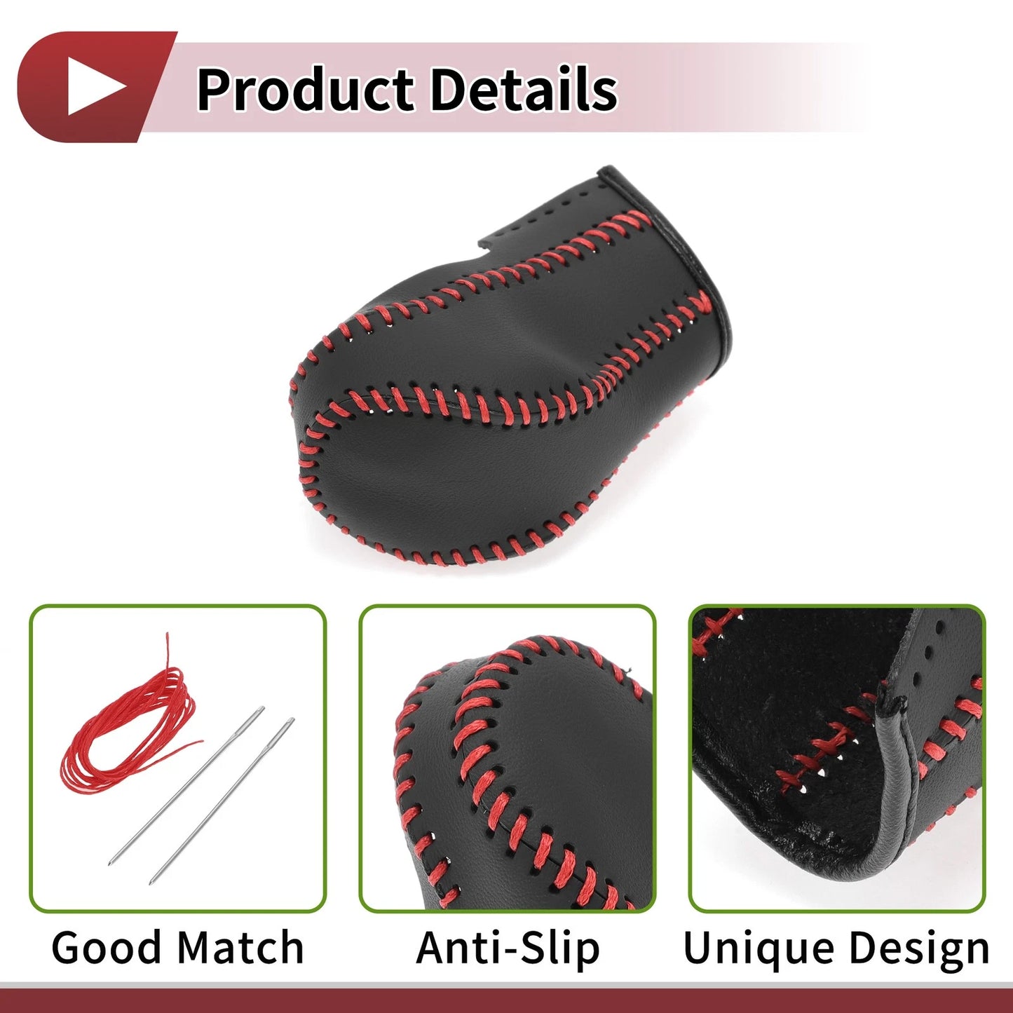 Gear Shift Knob Cover for Infiniti FX35 Black Red Faux Leather (2009-2013)