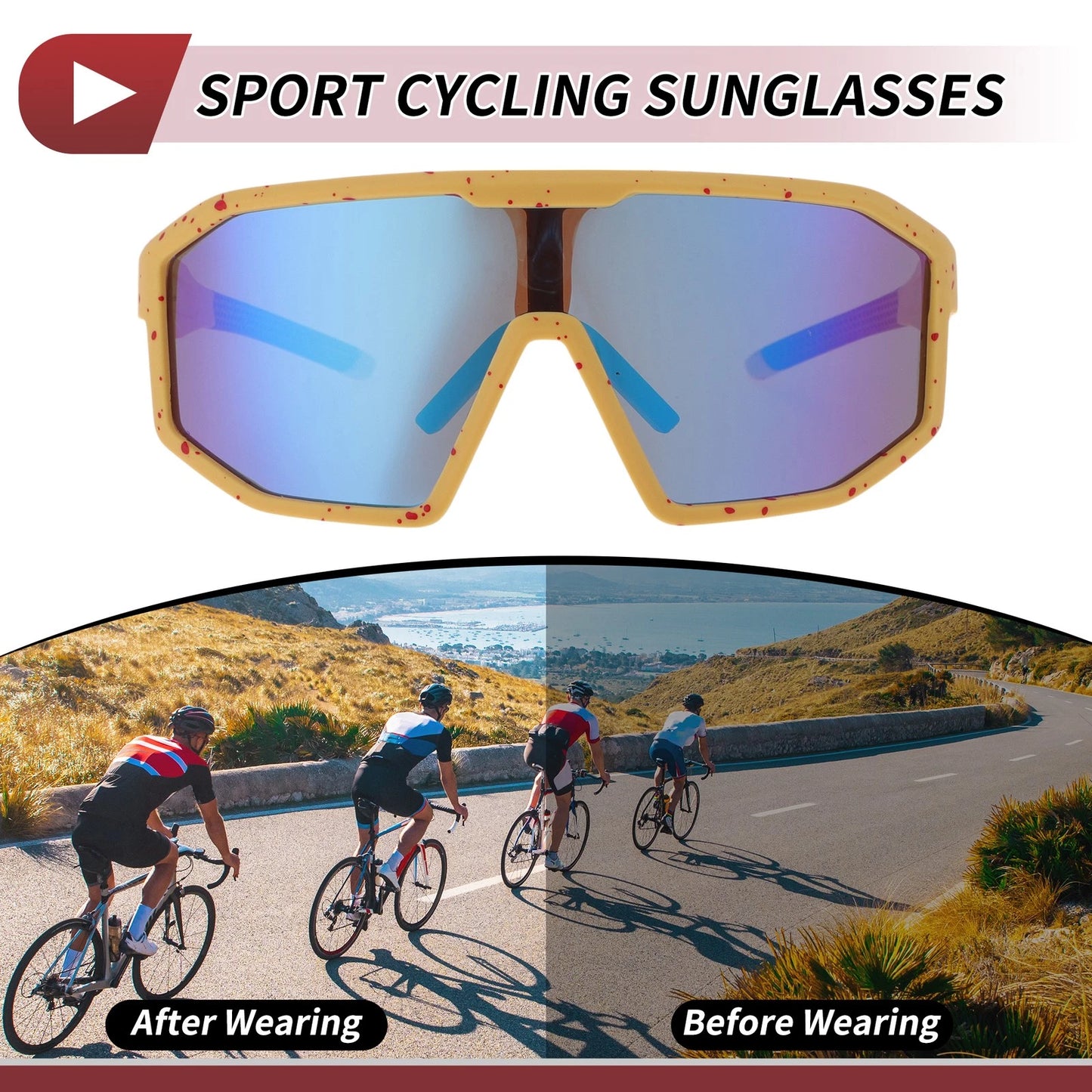 Riding Goggles Blue Lens Yellow Red Frame Tri-Acetyl Cellulos for Motorcycle