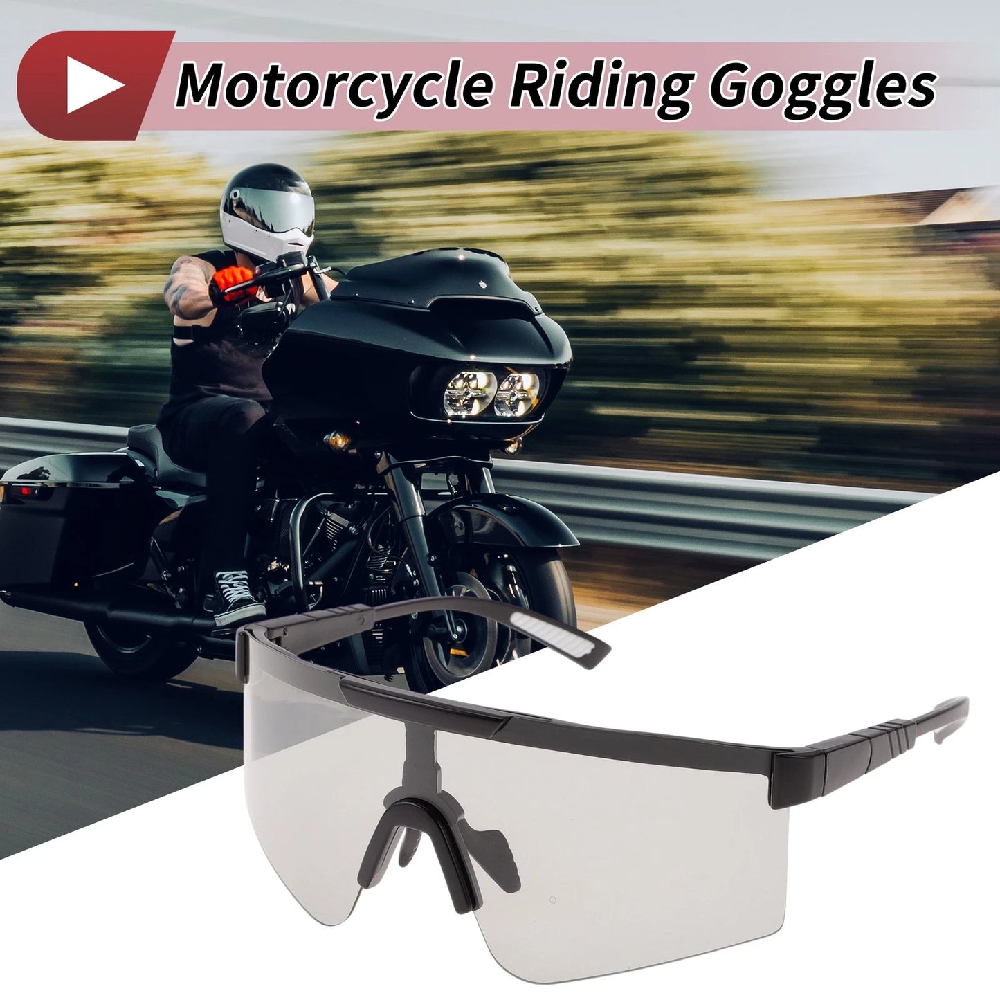 Goggles Light Gray Lens Black Frame Tri-acetel Cellulose for Motorcycle
