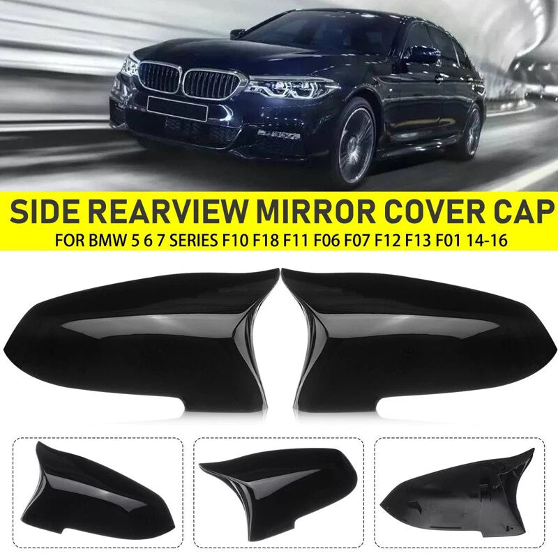 Gloss Black Side Mirror Cover Caps 2 x For BMW 5 Series F10 F11 F18 (2014-2018)