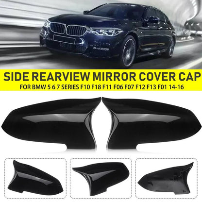 Gloss Black Side Mirror Cover Caps 2 x For BMW 5 Series F10 F11 F18 (2014-2018)
