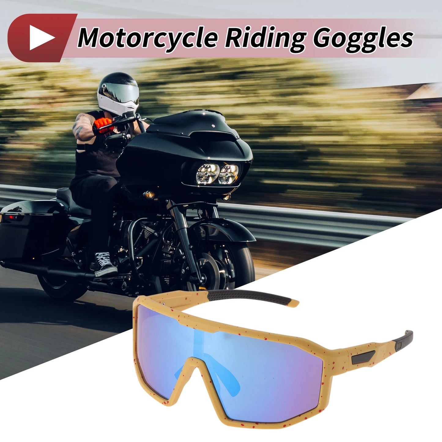 Riding Goggles Blue Lens Yellow Red Frame Tri-Acetyl Cellulos for Motorcycle