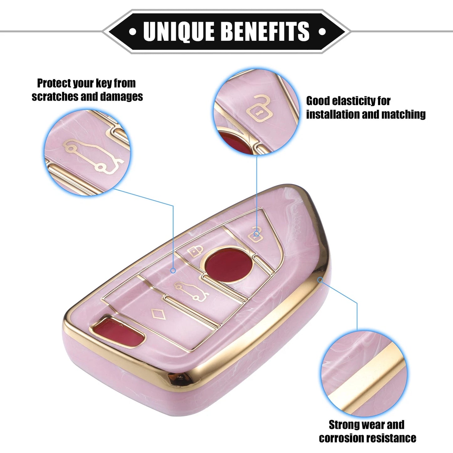 TPU Pink 4 Buttons Remote Smart Key Fob Cover for BMW 3 4 5 6 7 Series (2006-2023)
