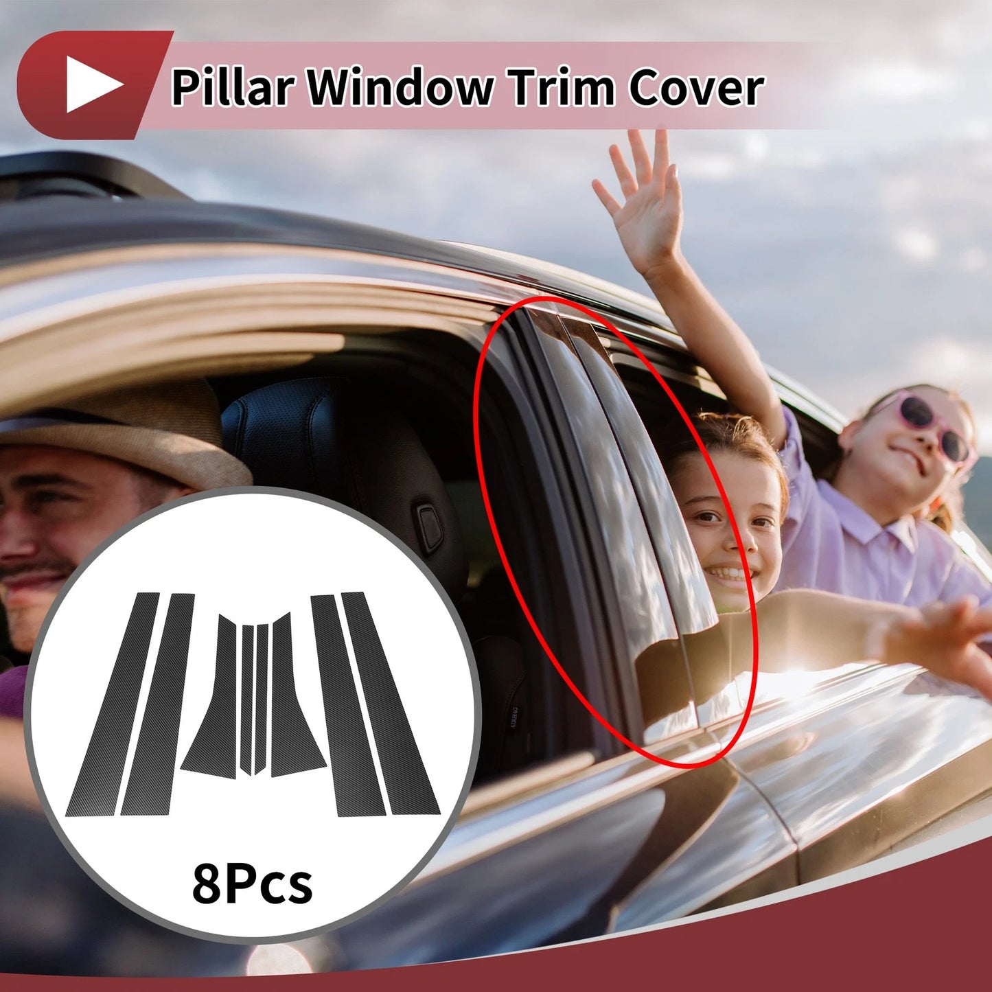 8 Pcs Door Pillar Window Trim Black Carbon Fiber for Buick Lacrosse (2004–2009)
