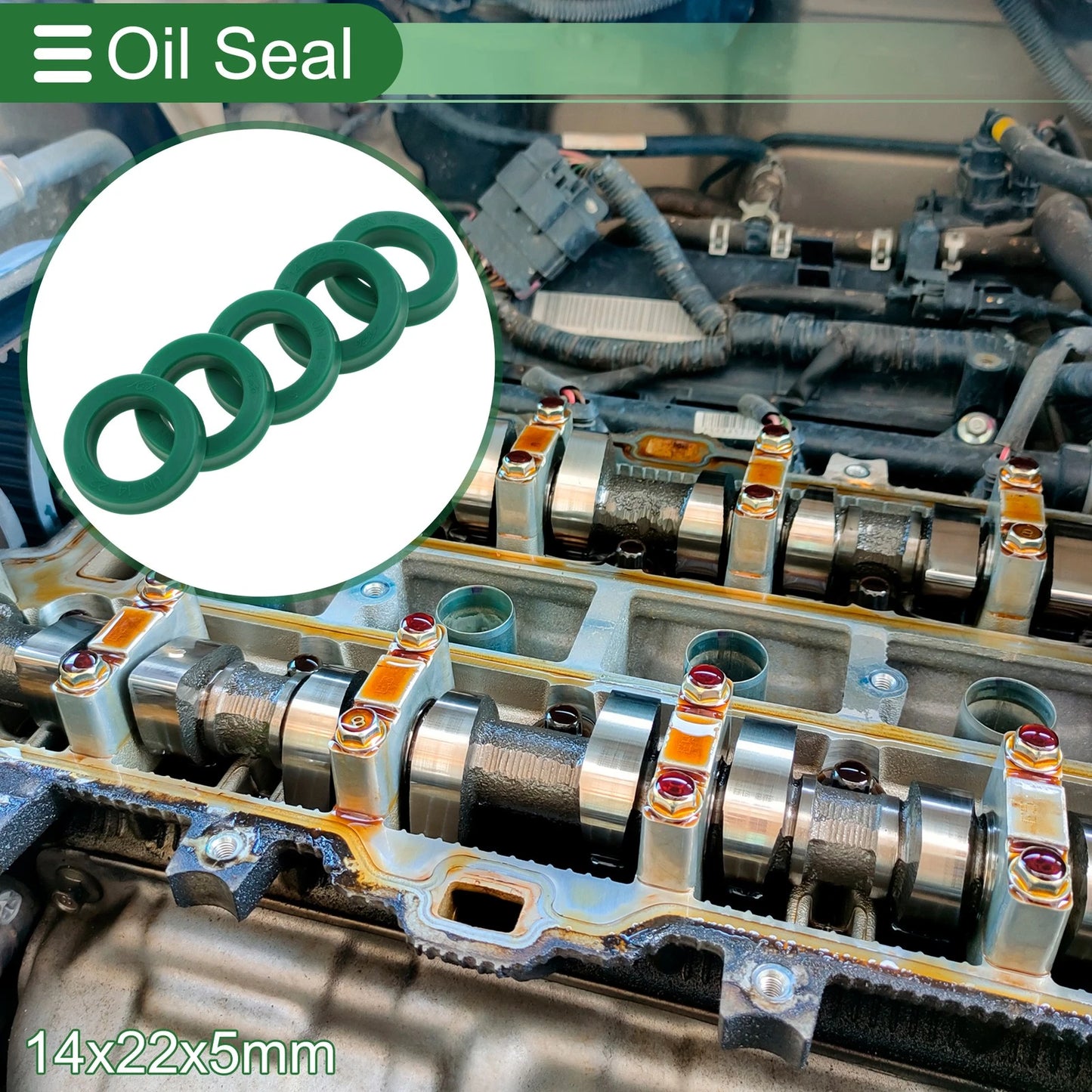 Oil Seal 14x22x5mm Rotary Shaft Seal TPU Green 5 pcs