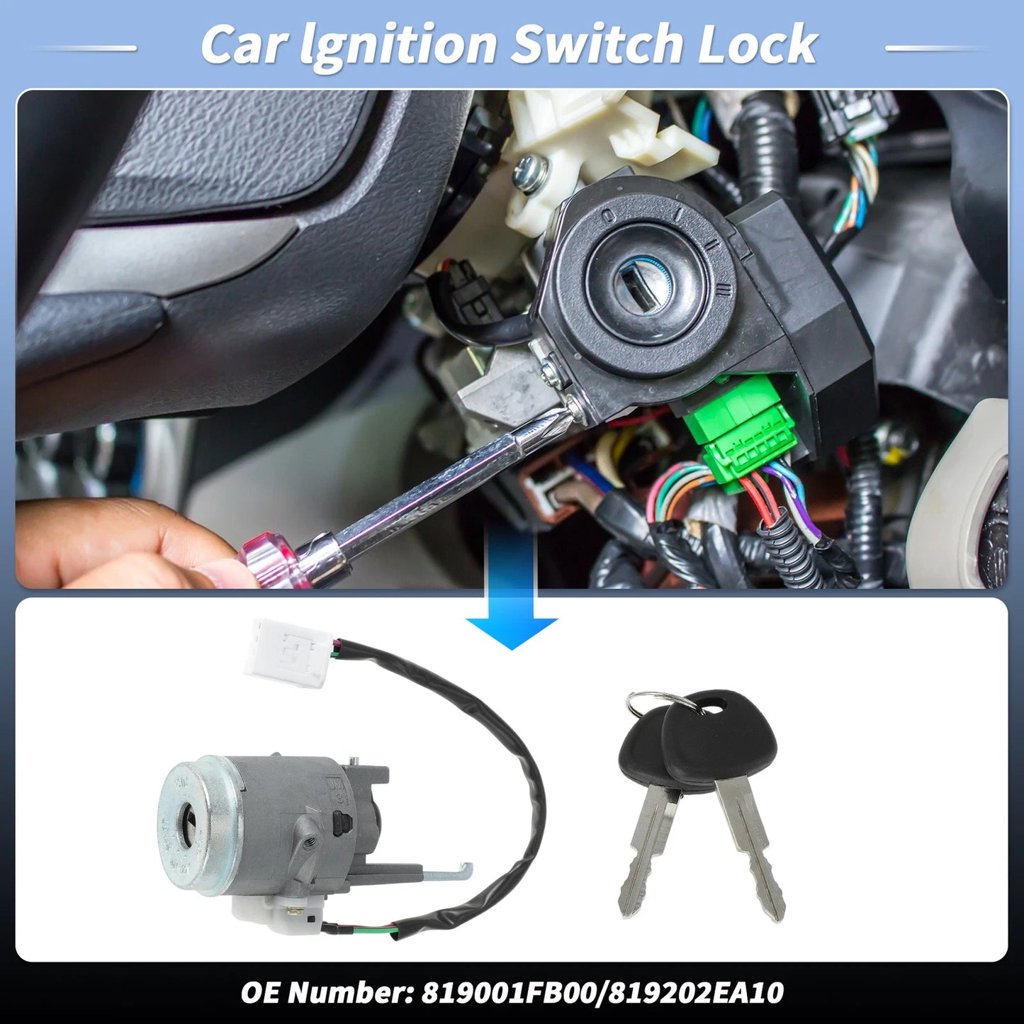 Ignition Lock Cylinder w/ 2 Keys for Hyundai Tucson (2005-2009)