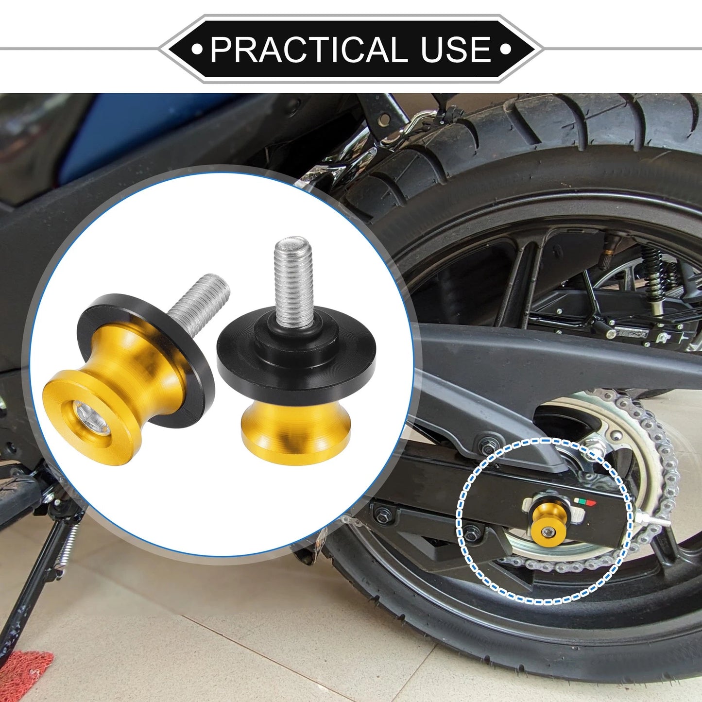 Pair Motorbike Swingarm Spools 8mm Sliders Stand Gold Tone for Make Model