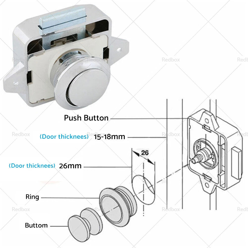 Push Button Latch Knob Catch Lock for RV Drawer Cupboard Door (AU)