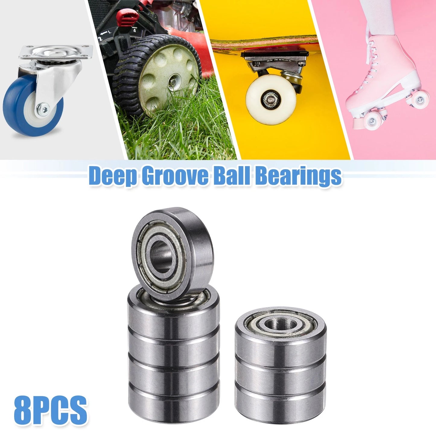 8 Pcs 4x12x4mm Double Shield Deep Groove Ball Bearings for Car