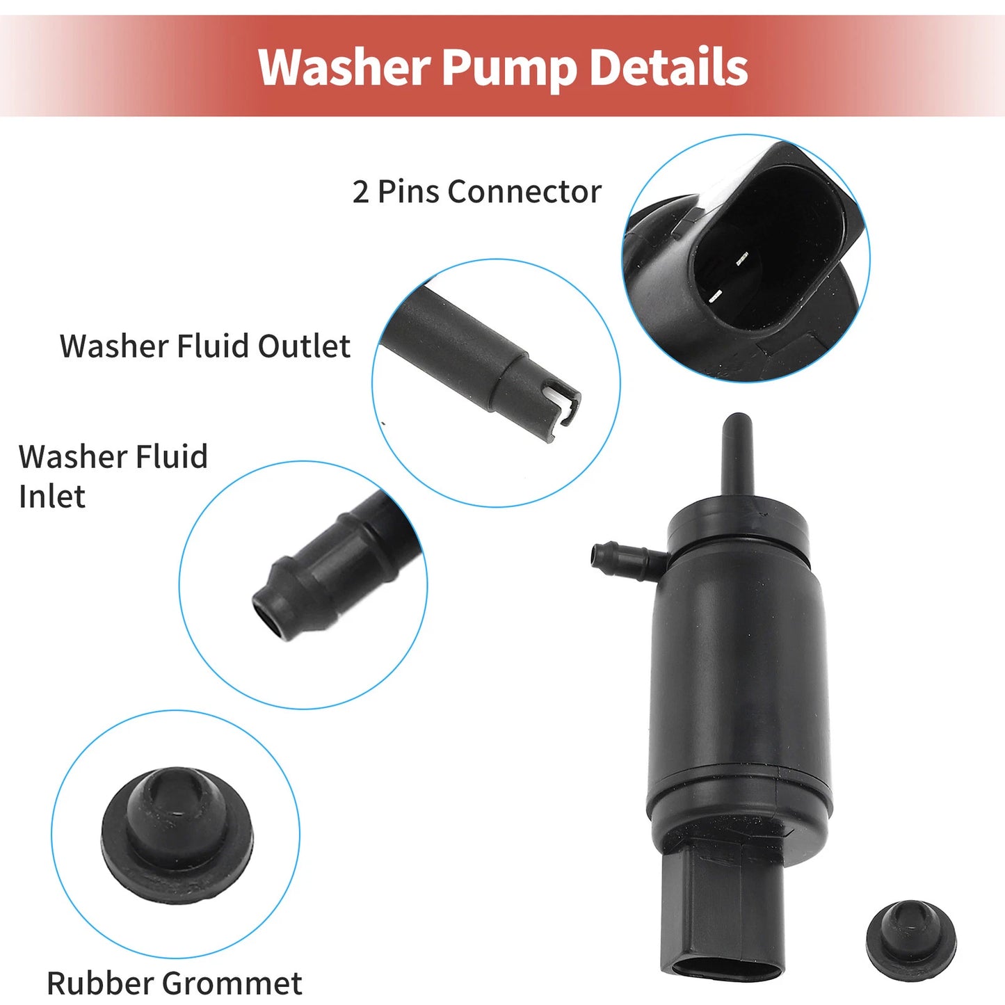 Windshield Washer Pump w/Grommet for Audi A6 (2005-2011)