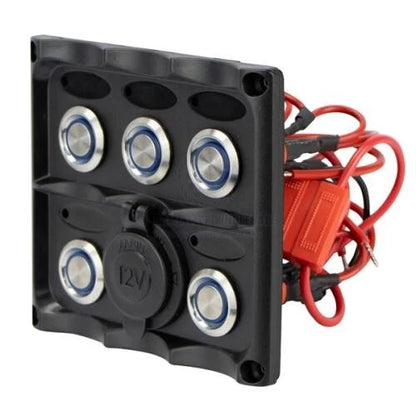 Marine Switch Panel Push Button 5 Gang Splashproof Dual USB & LED Indicator