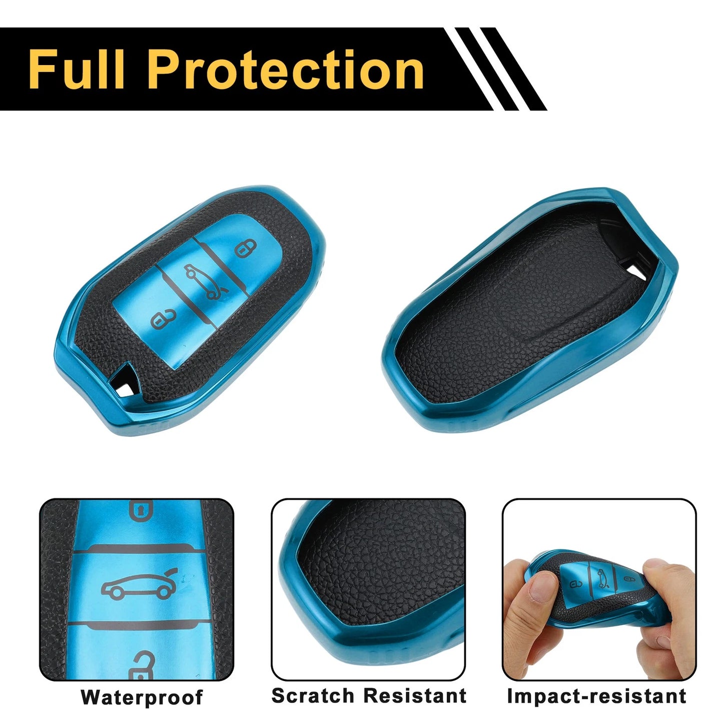 Blue TPU Key Fob Shell Cover for Peugeot 308, 408 (2007-2023)