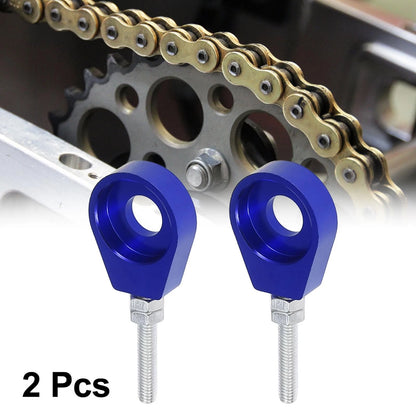 2pcs / 12mm Dia / Hole Blue Silver Tone Chain Axle Tensioner for Motorcycle