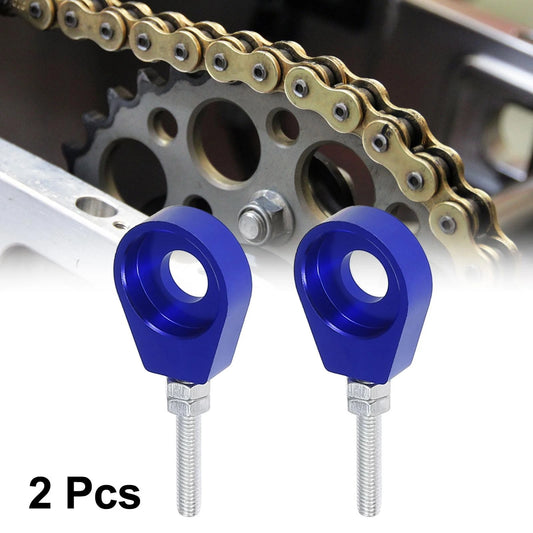 2pcs / 12mm Dia / Hole Blue Silver Tone Chain Axle Tensioner for Motorcycle