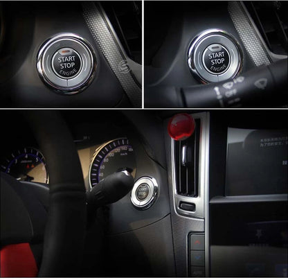 Silver Engine Start Cover Push Buttons Ring Trim Fit For Infiniti Q50 Q60 14-18