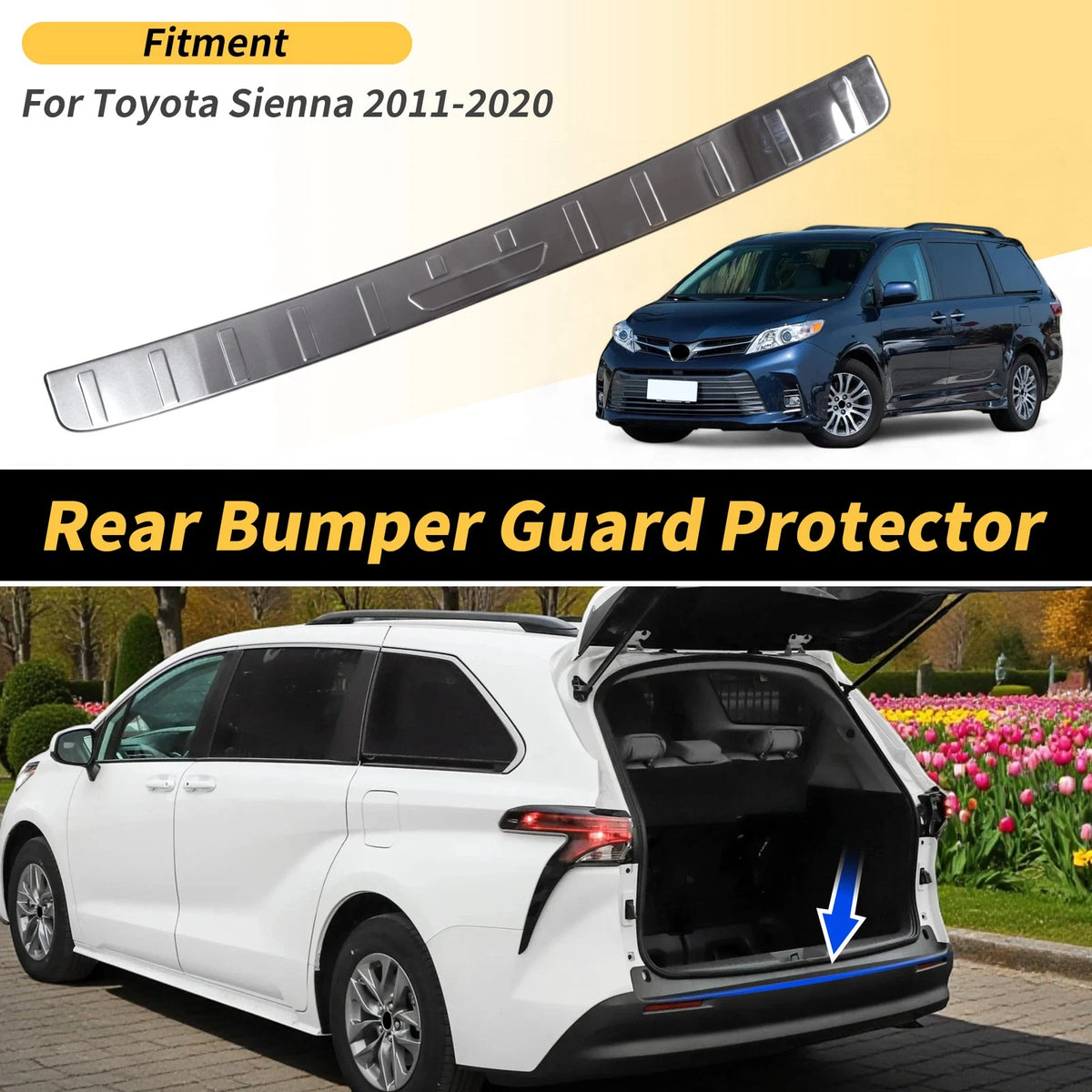 Rear Bumper Topper for Toyota Sienna 2011-2020 Silver Tone 1 x Piece