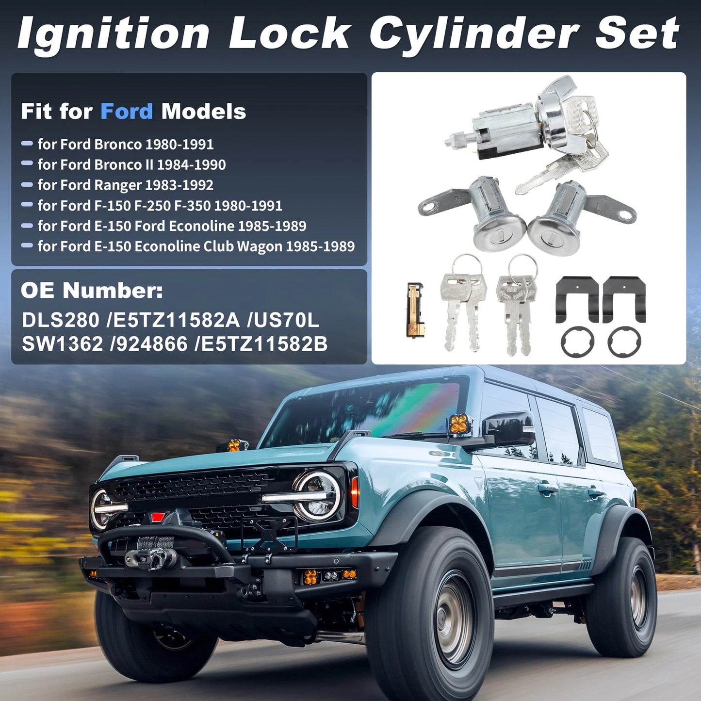 Ignition Lock Cylinder & Door Lock w/ Key for Ford Bronco (1980-1991)
