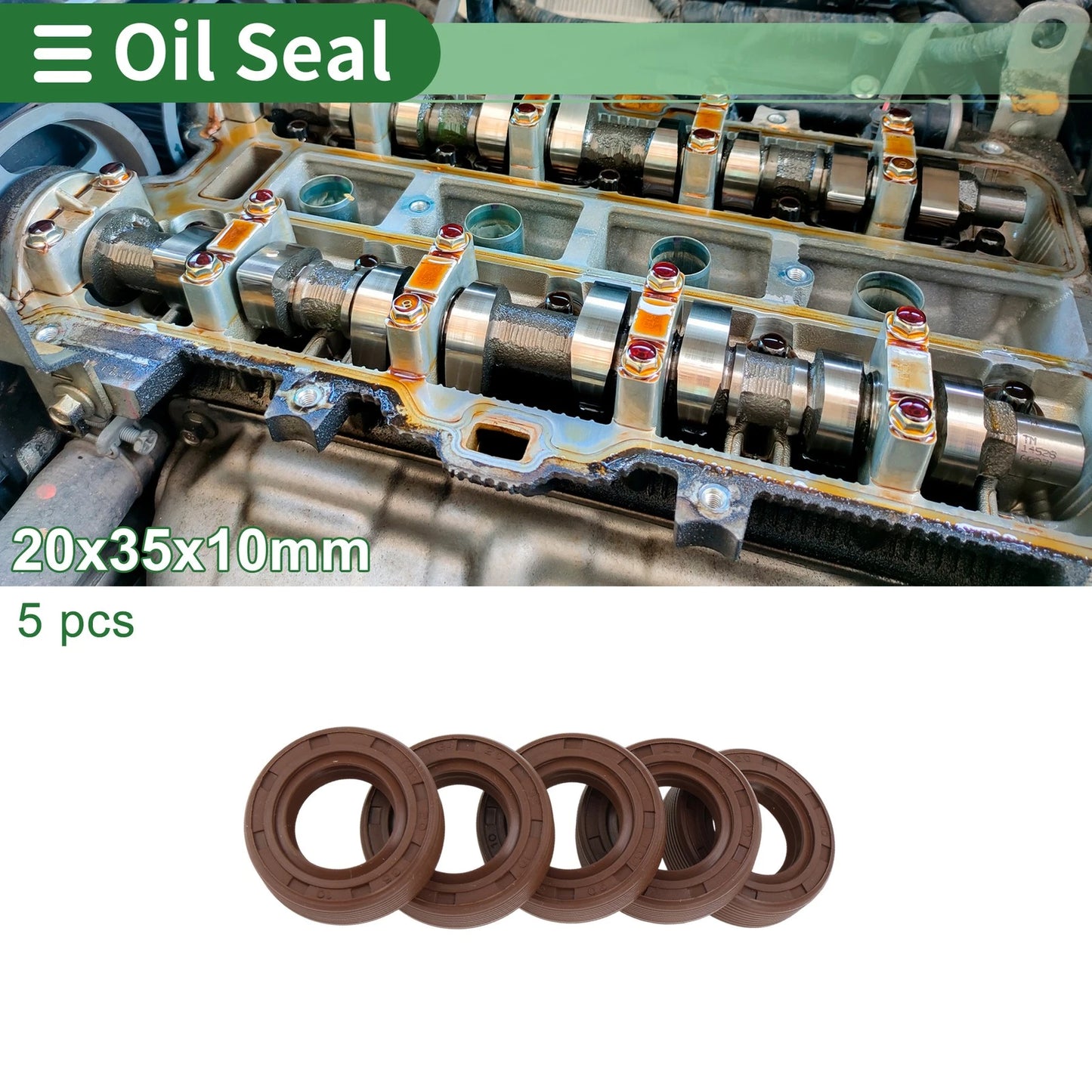 Oil Seal 20x35x10mm 5 Pcs FKM Rubber High Pressure Brown for Make Model