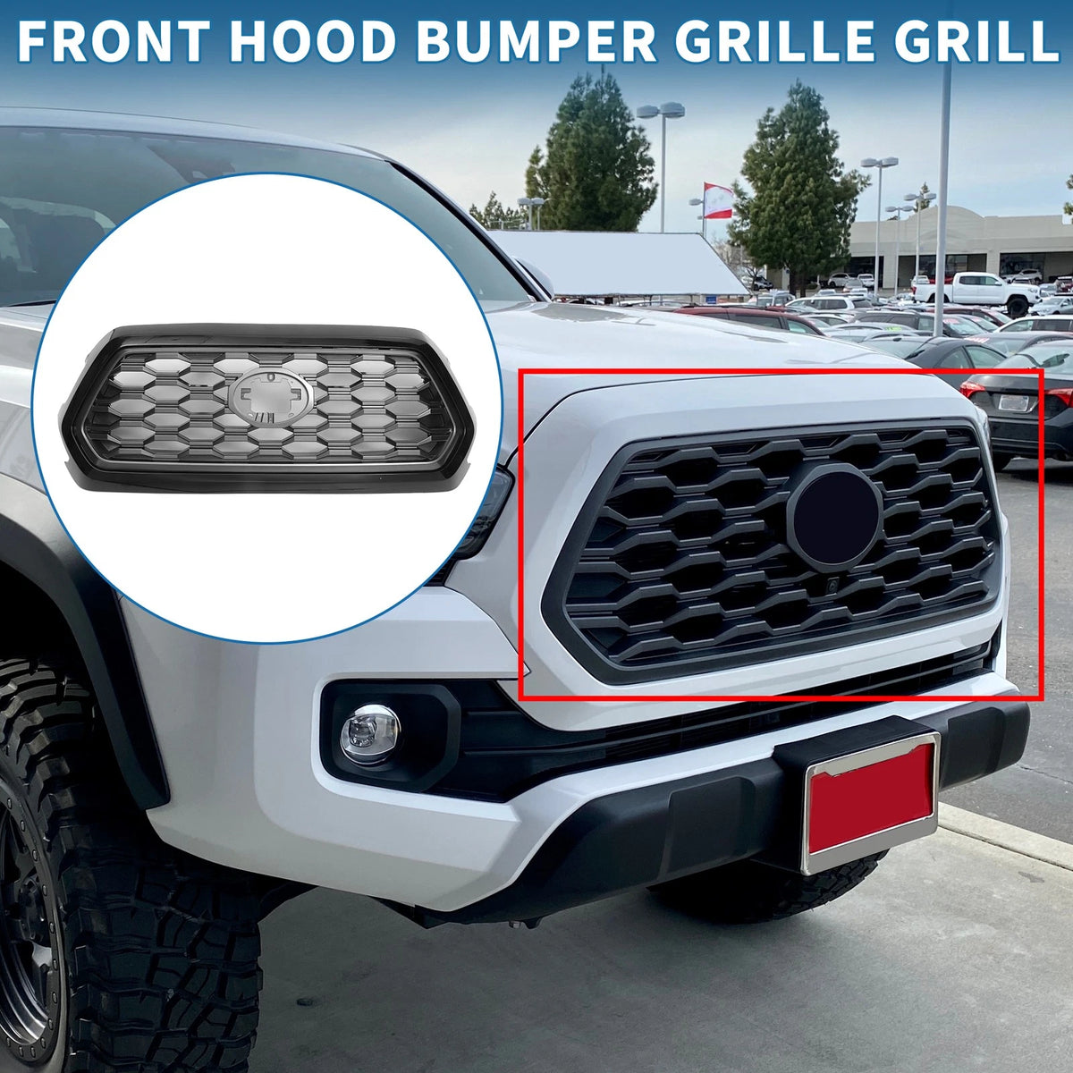 Front Bonnet Bumper Grille for Toyota Tacoma 2021-2023 Black Deep Gray