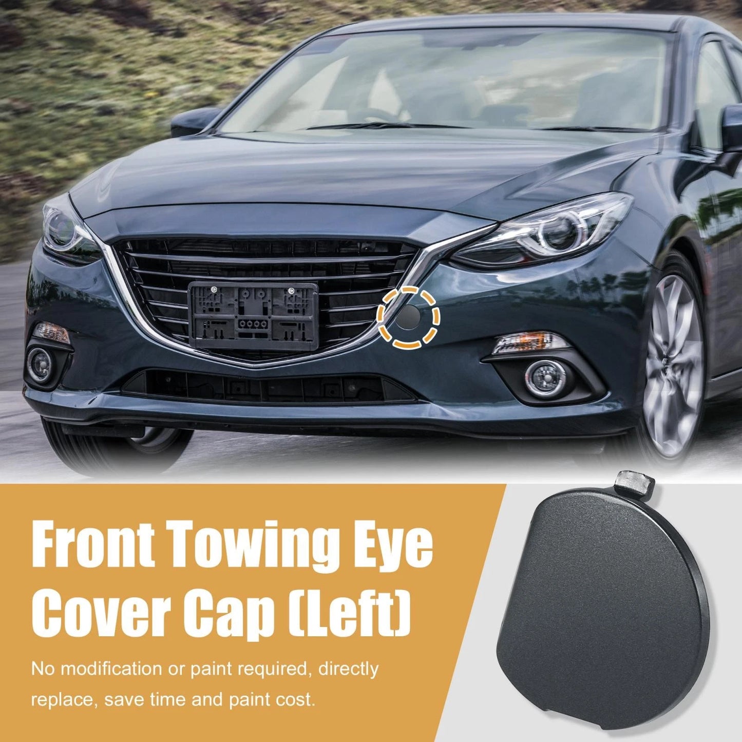 Gray Front Bumper Tow Hook Eye Cover for Mazda 3 (2014-2016)