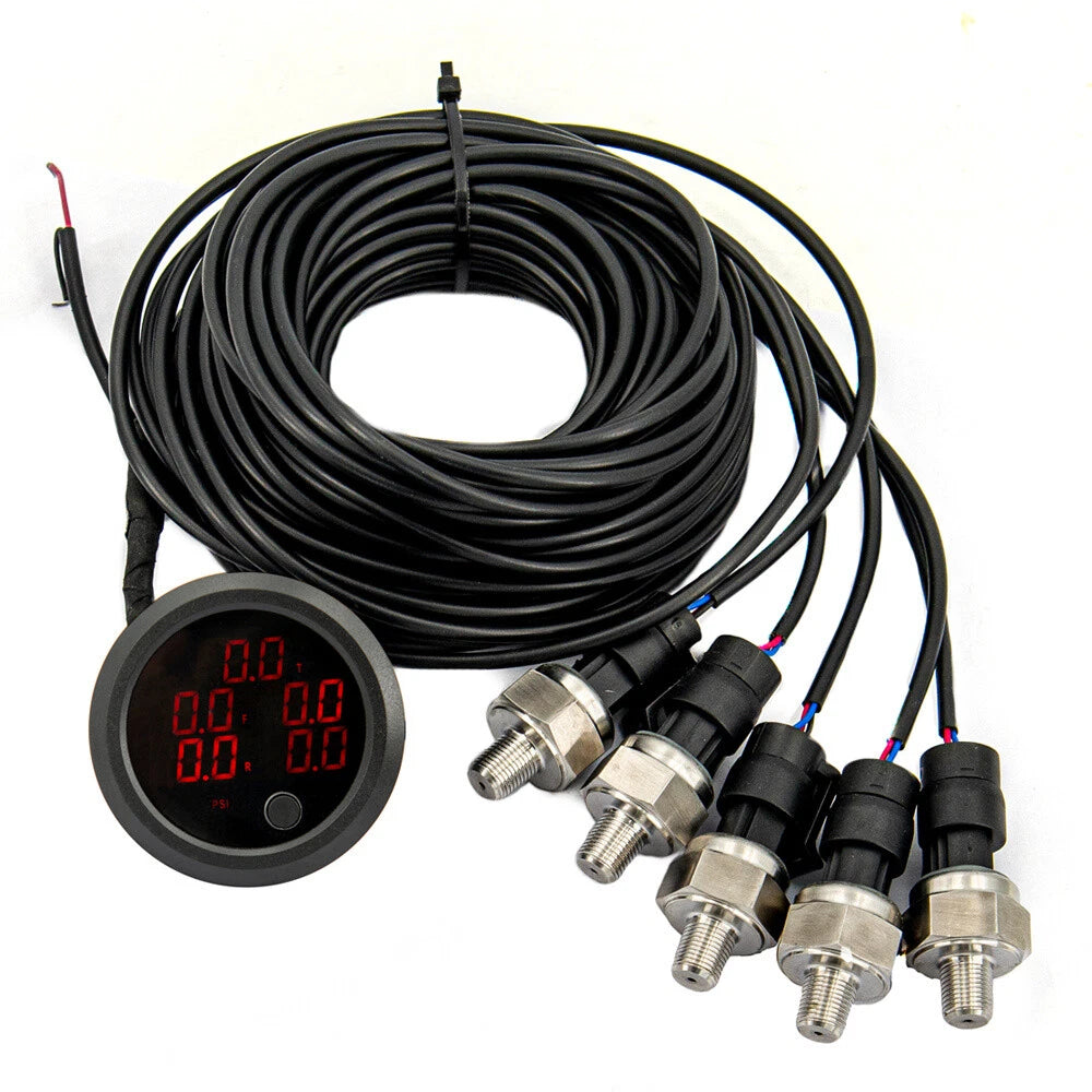 5in1 52mm Air Pressure Gauge PSI for Car Display with Sensor - Red LED