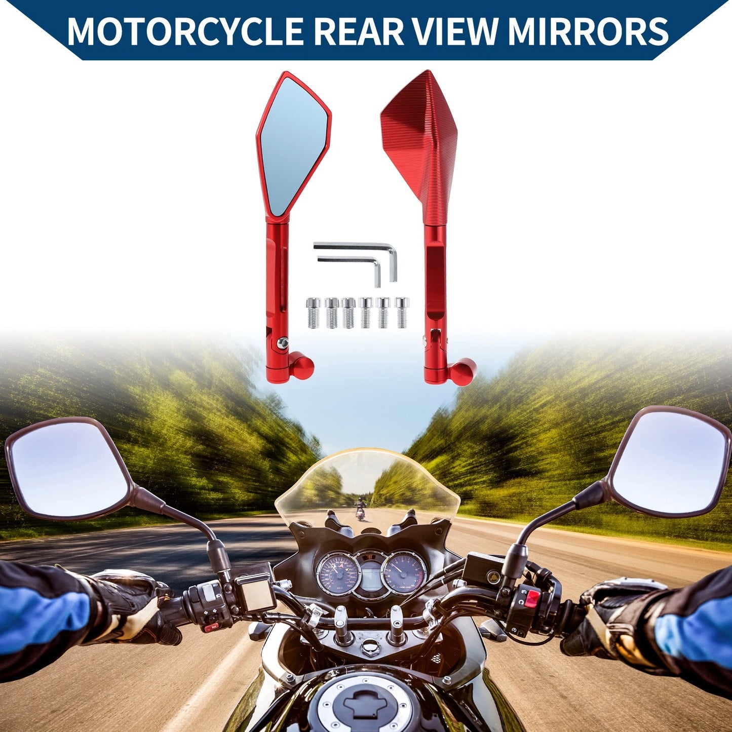 Pair Motorcycle Rear View Mirrors Prismatic Shape Red Aluminum Alloy